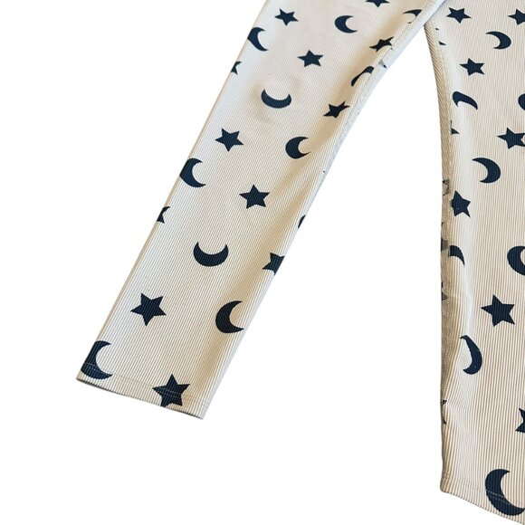 Beach Riot Sport Cream Ribbed Leggings Moon Star Print Stretch Athletic Medium - Picture 3 of 11